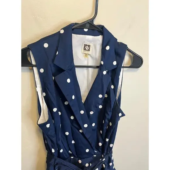 Anne Klein Navy Blue Polka Dot Sleeveless Midi Length Summer Dress Size 10 - Picture 4 of 10